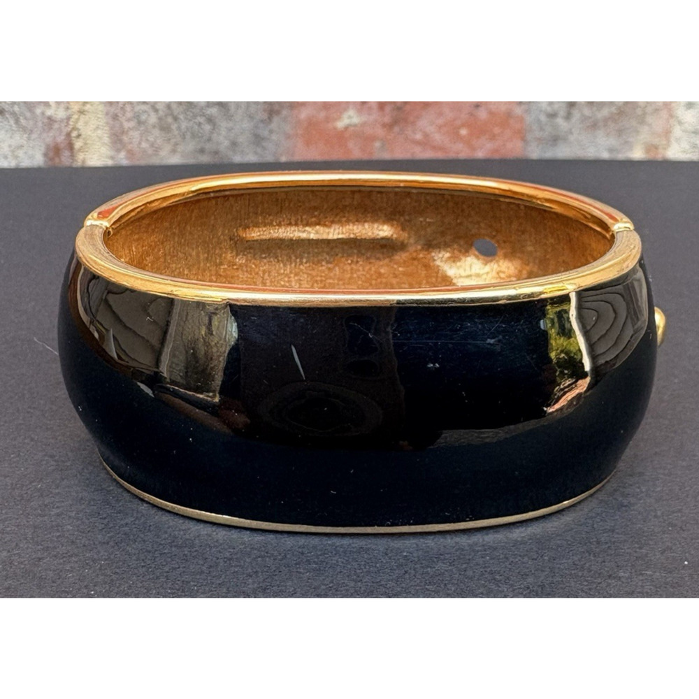 Swarovski Crystal Bracelet Wide Hinged Gold Tone Enamel Charm Cuff Nautical‎ - Picture 5 of 10